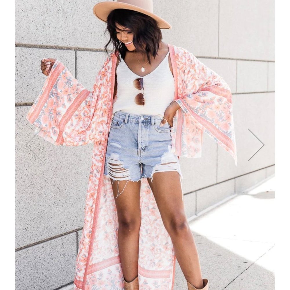 Pink Lily "A Way Out Orange Printed Duster Kimono"